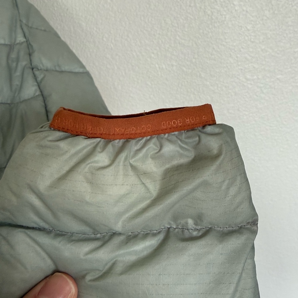 cotopaxi Sage Green and Tan Quilted Puffer Jacket with Hood - Picture 3 of 7